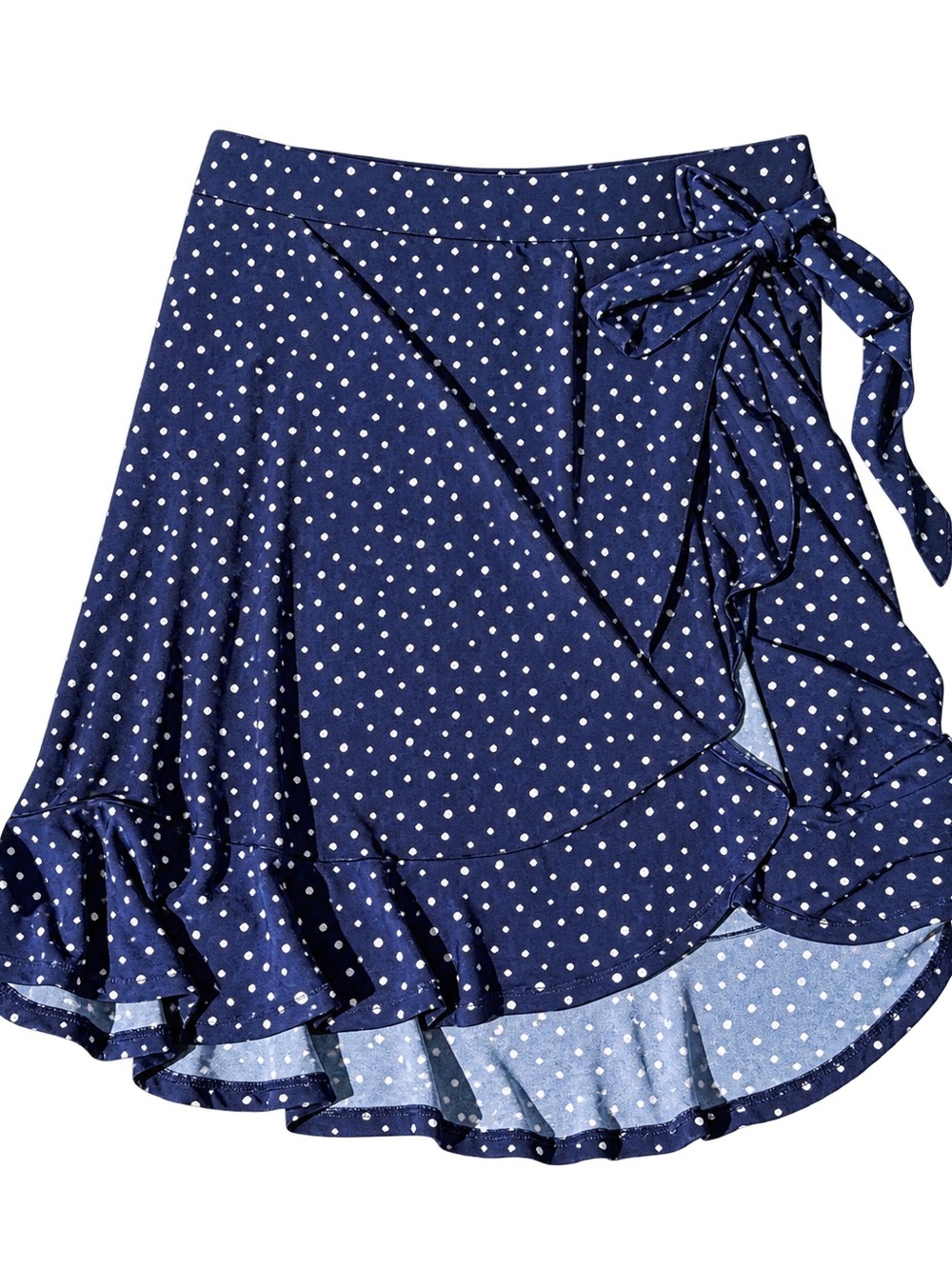 Kaileigh Navy and White Polka Dot Wrap Skirt